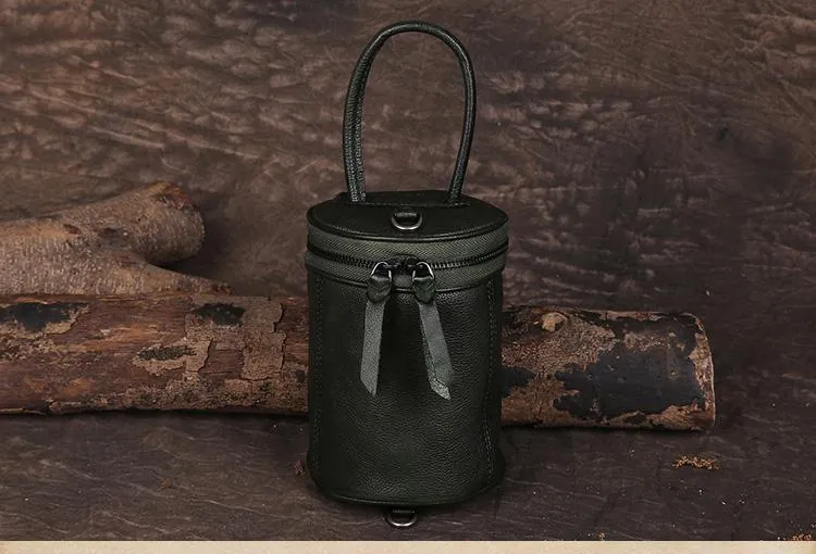 Red Womens Leather Bucket Handbag Womens Barrel Purse Small Brown Bucket Shoulder Purse