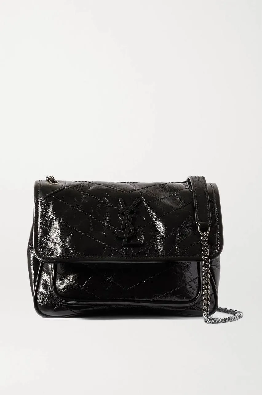 SAINT LAURENT NIKI Medium quilted crinkled glossed-leather shoulder bag