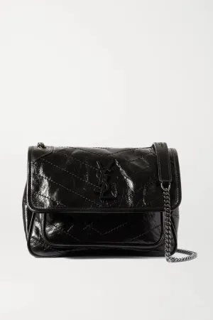 SAINT LAURENT NIKI Medium quilted crinkled glossed-leather shoulder bag