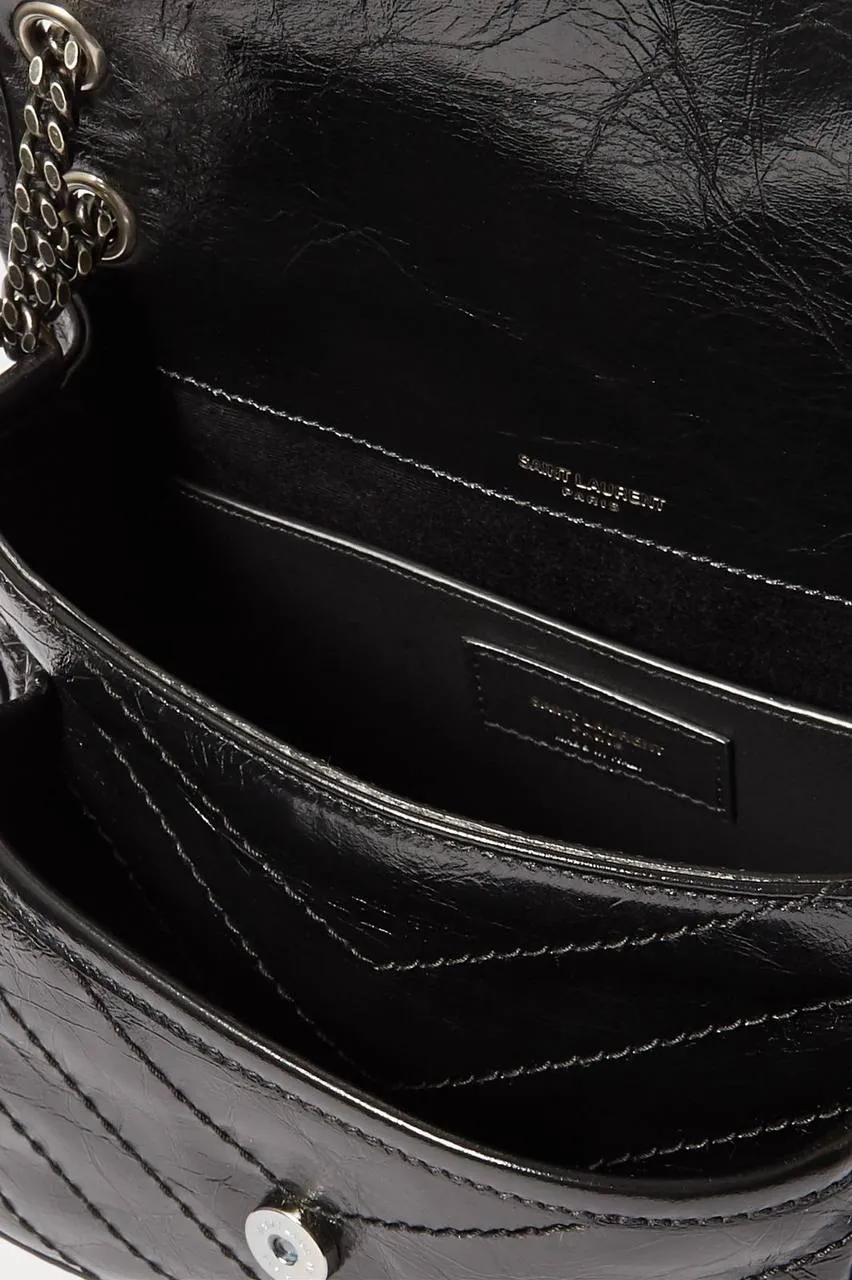 SAINT LAURENT NIKI Medium quilted crinkled glossed-leather shoulder bag