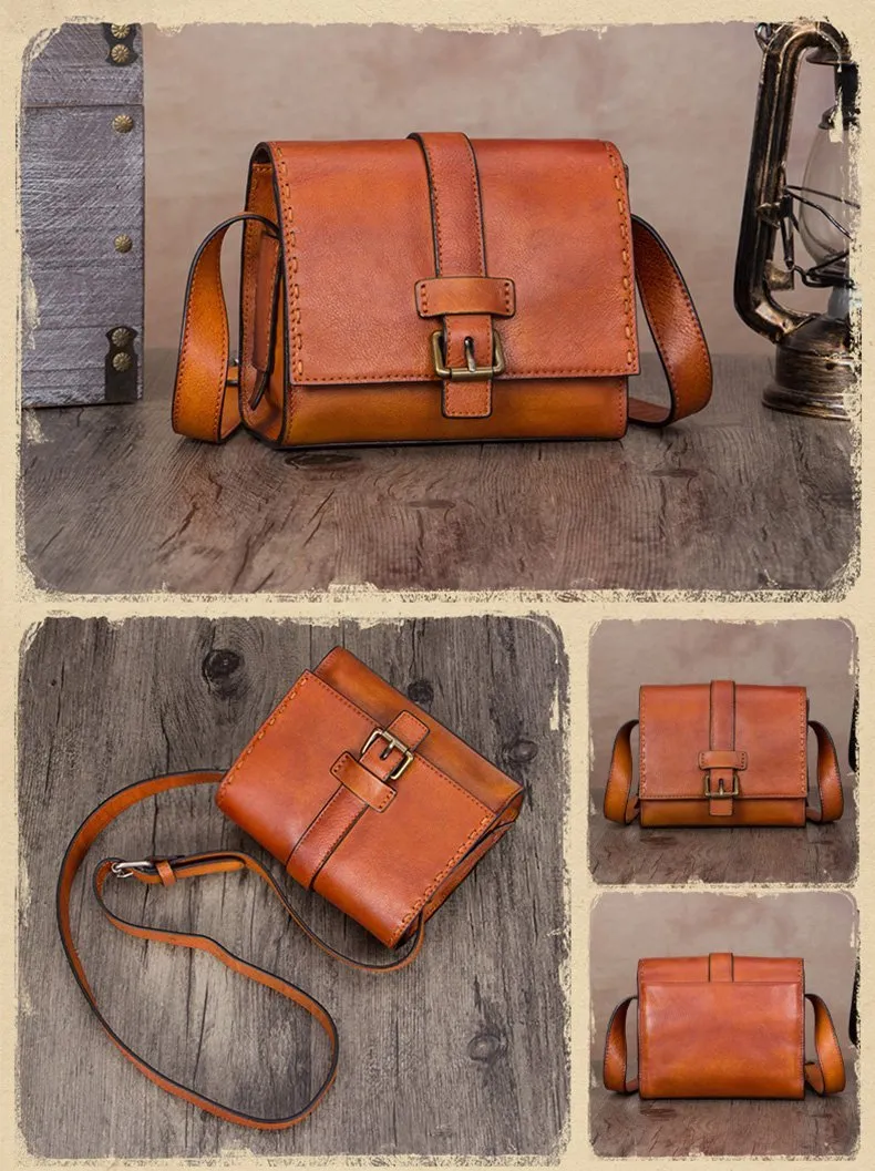 Small Vintage Womens Leather Satchel Shoulder Bag Brown Leather Women's Satchel Purse