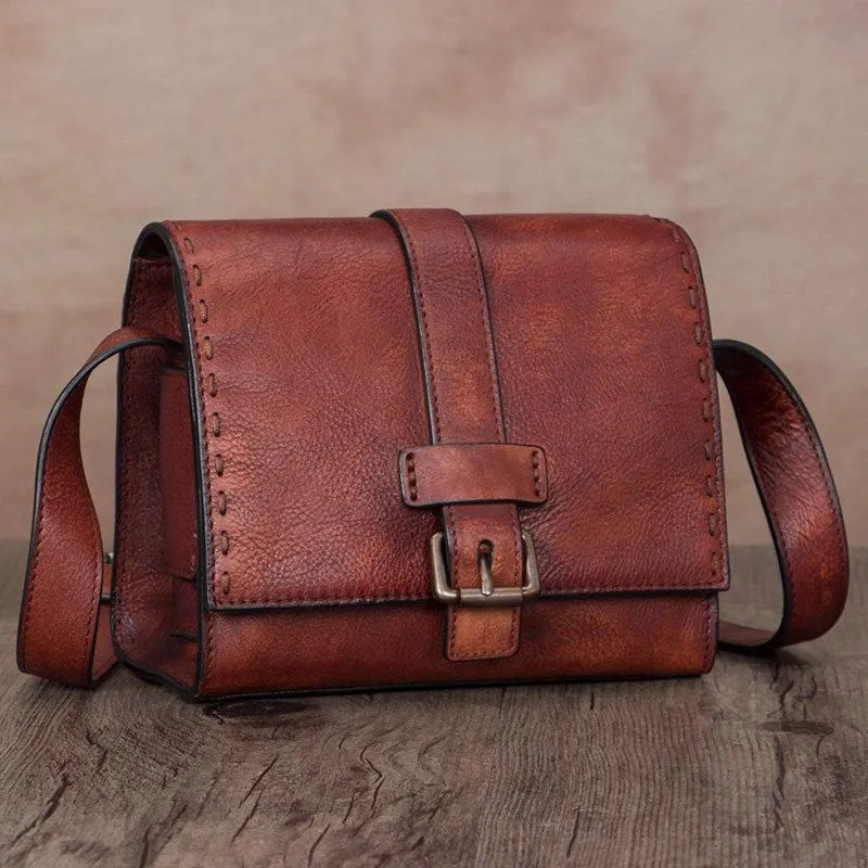 Small Vintage Womens Leather Satchel Shoulder Bag Brown Leather Women's Satchel Purse