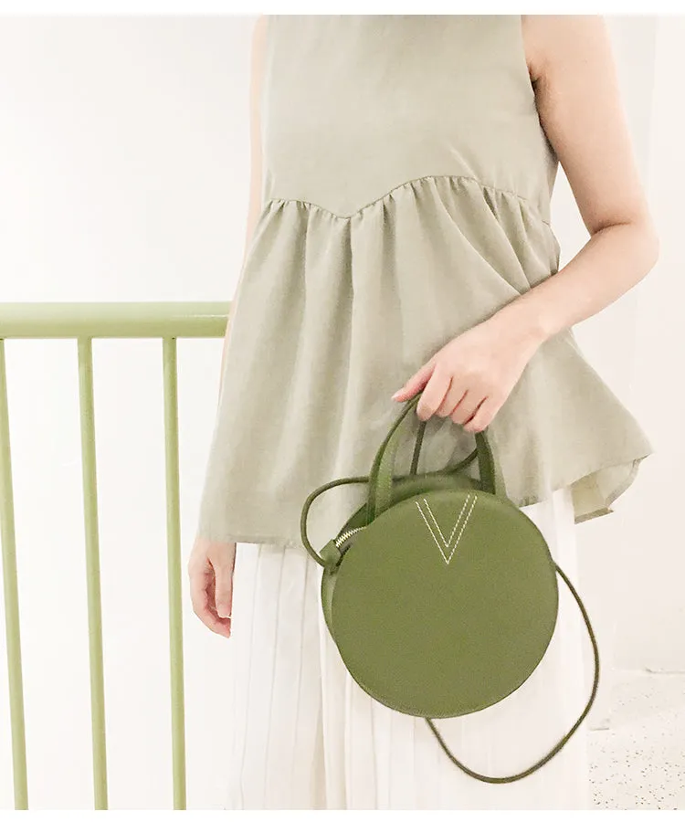Stylish LEATHER WOMENs Circle Handbags Round SHOULDER BAG Purses FOR WOMEN