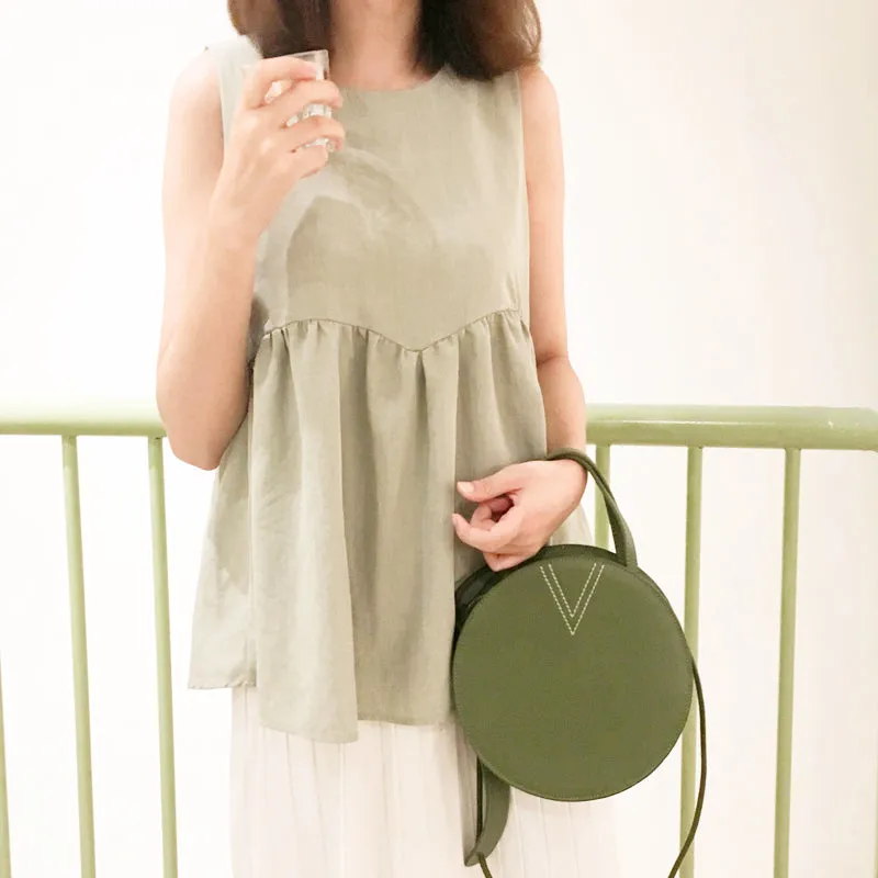 Stylish LEATHER WOMENs Circle Handbags Round SHOULDER BAG Purses FOR WOMEN