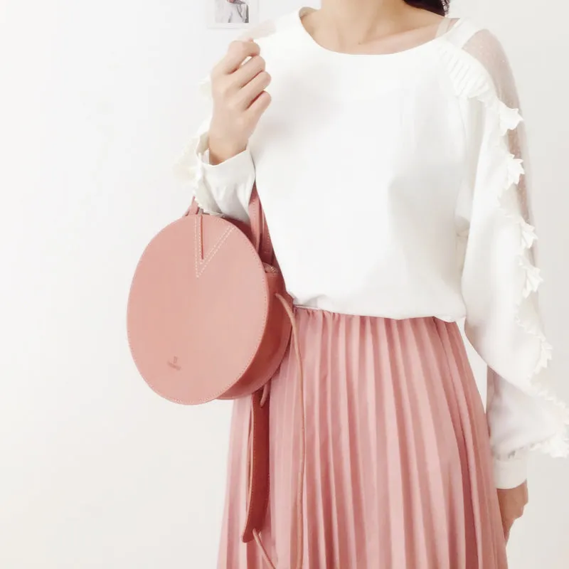 Stylish LEATHER WOMENs Circle Handbags Round SHOULDER BAG Purses FOR WOMEN