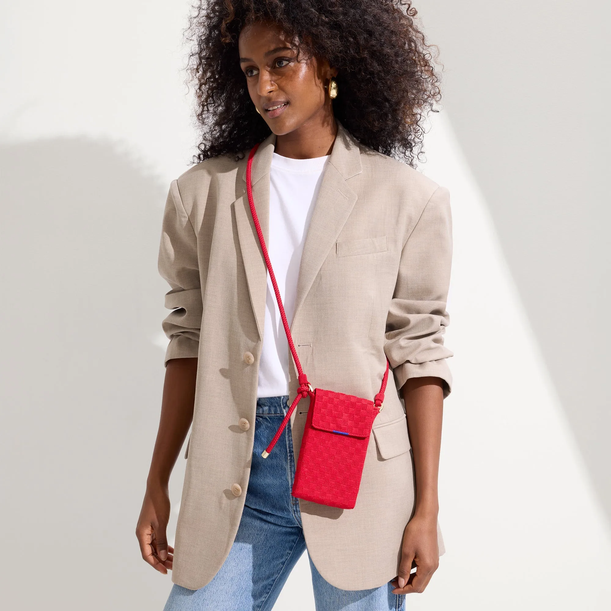 The Phone Crossbody - Red Crisp Basketweave