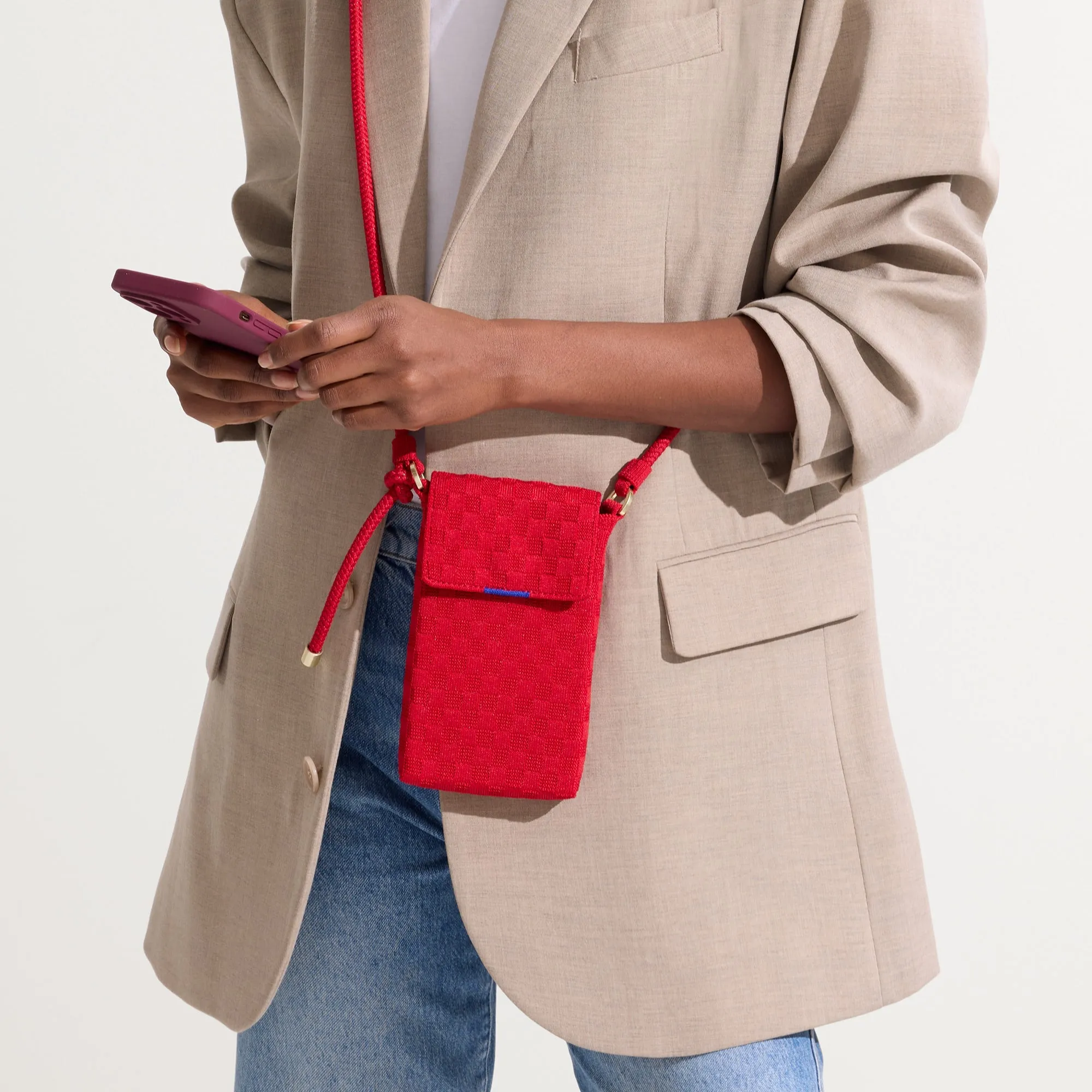 The Phone Crossbody - Red Crisp Basketweave
