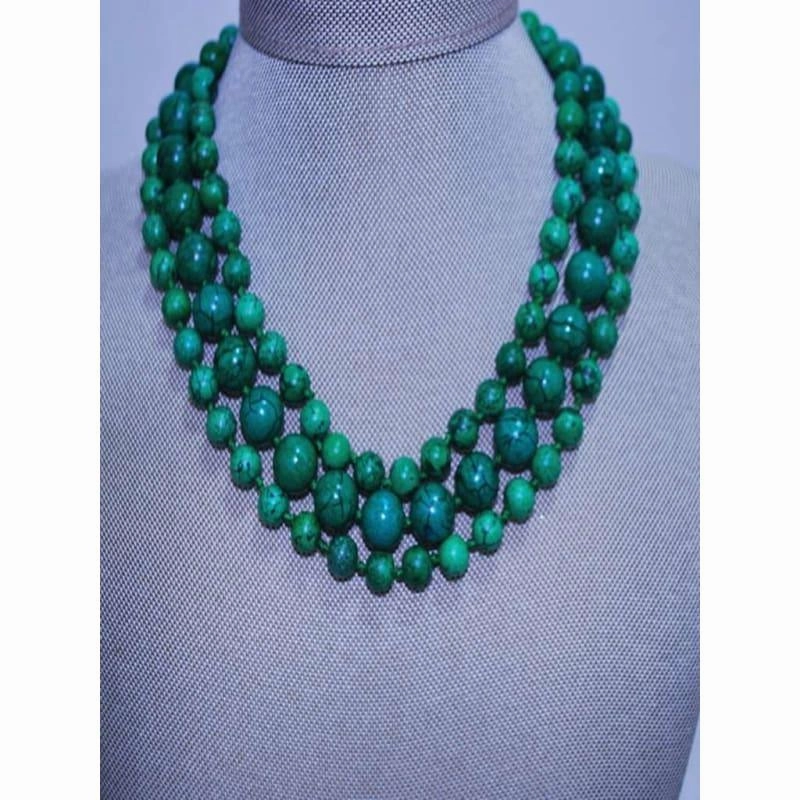 Three Strands Green Turquoise Women's Beaded Necklace