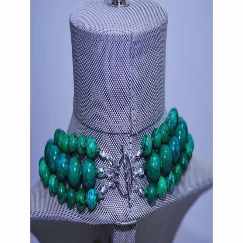 Three Strands Green Turquoise Women's Beaded Necklace