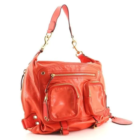 Tom Ford era, Gucci, 'Darwin', tomato red leather XL messenger or shoulder bag, or backpack with multiple, zip close pockets & gold hardware