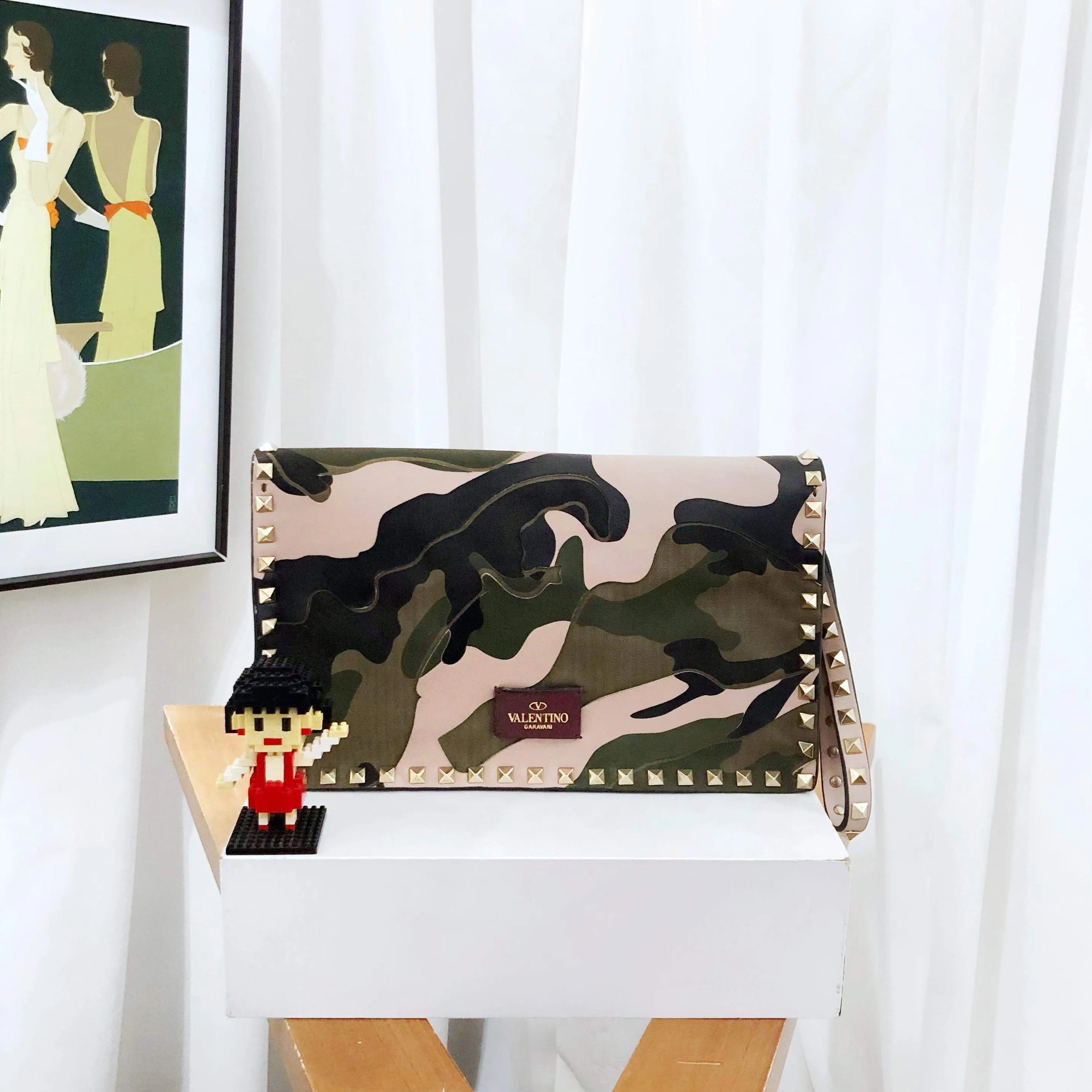 Valentino Rockstud Camouflage Shoulder Bag, Green, Military Print, Medium