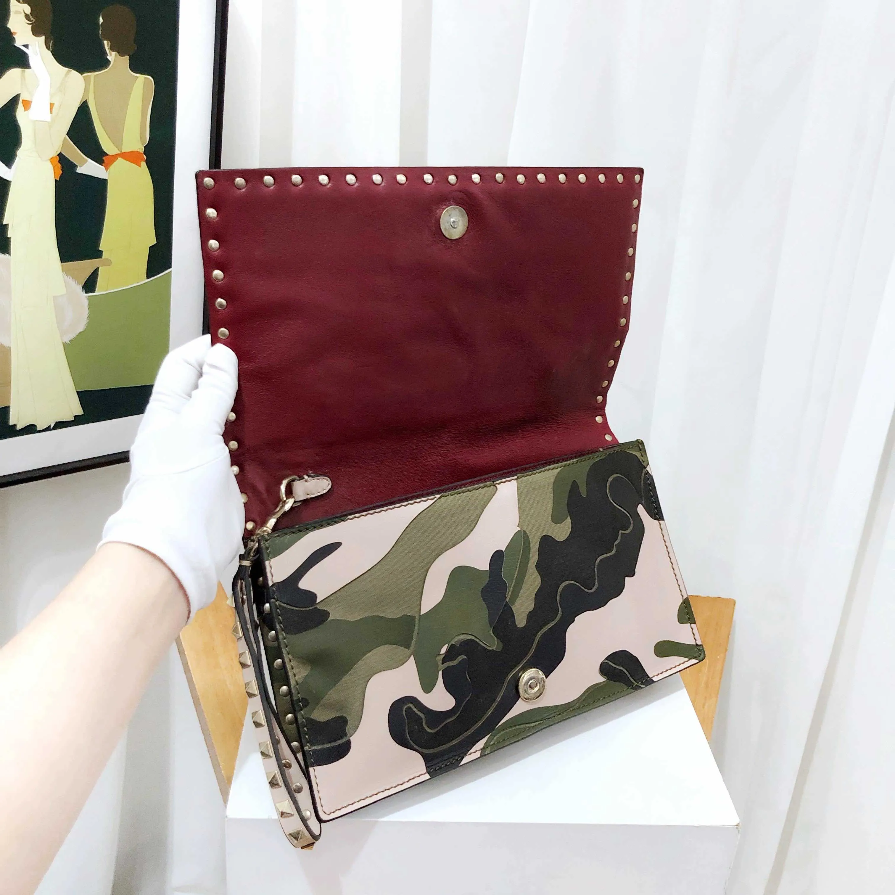 Valentino Rockstud Camouflage Shoulder Bag, Green, Military Print, Medium