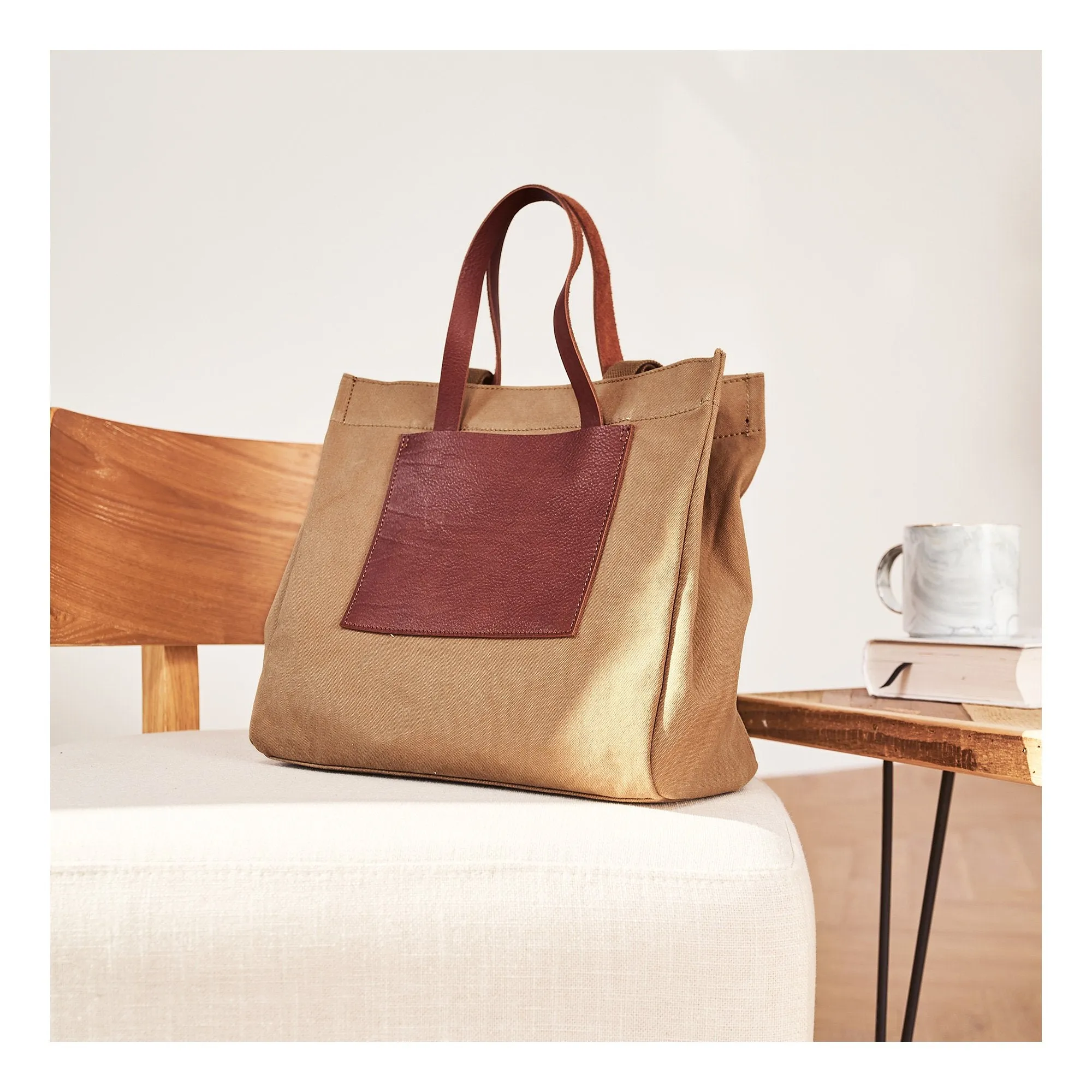Vintage Canvas Leather Mens Tote Bag Green Tote Handbag Canvas Shoulder Tote for Men Women