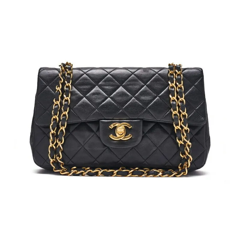 Vintage Chanel Classic Double Flap Shoulder Bag Small Black