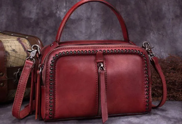 Vintage Leather Handbag Tassel Shoulder Bag Crossbody Bag Purses For Women