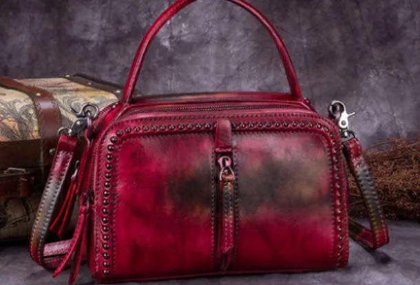 Vintage Leather Handbag Tassel Shoulder Bag Crossbody Bag Purses For Women
