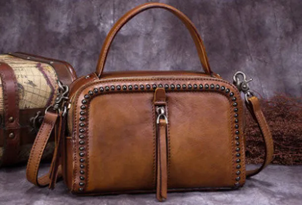 Vintage Leather Handbag Tassel Shoulder Bag Crossbody Bag Purses For Women