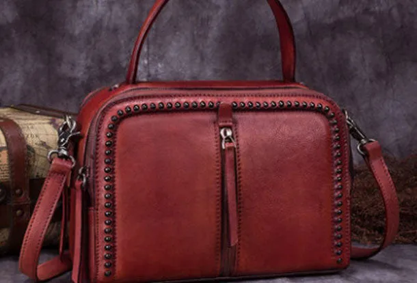 Vintage Leather Handbag Tassel Shoulder Bag Crossbody Bag Purses For Women