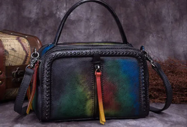 Vintage Leather Handbag Tassel Shoulder Bag Crossbody Bag Purses For Women