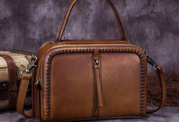 Vintage Leather Handbag Tassel Shoulder Bag Crossbody Bag Purses For Women