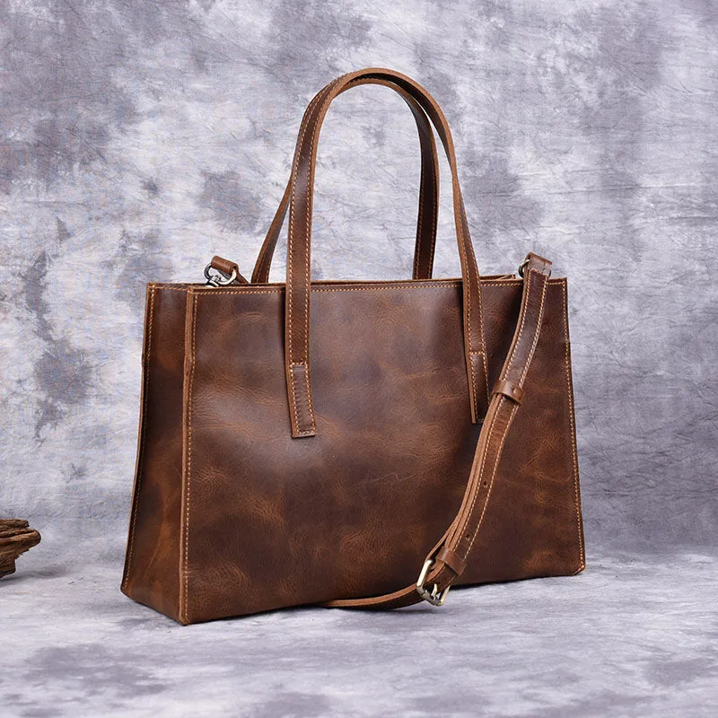 Vintage LEATHER WOMENs Brown Handbag Stylish Shoulder Tote Purse FOR WOMEN