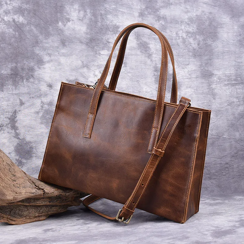 Vintage LEATHER WOMENs Brown Handbag Stylish Shoulder Tote Purse FOR WOMEN