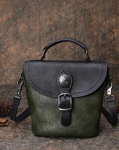 Vintage Leather Womens Bucket Brown Shoulder Bag Handmade Barrel Crossbody Purse for Ladies