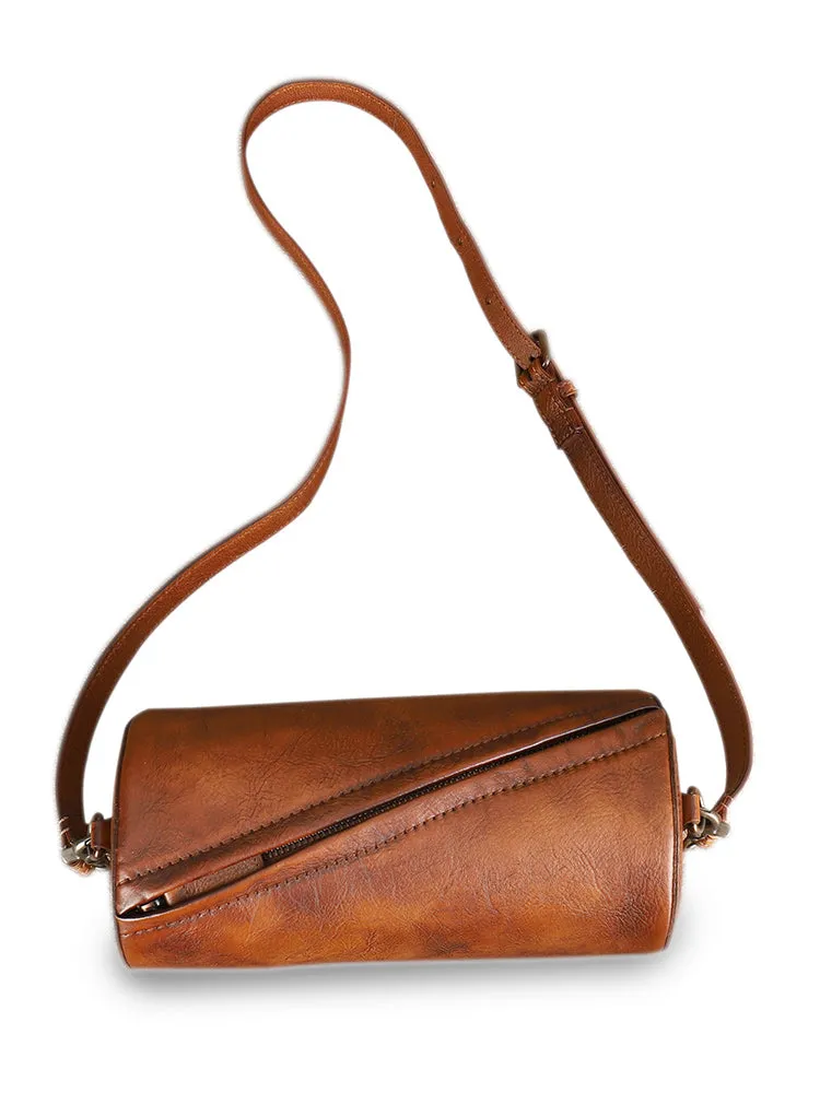 Vintage MIX Leather Womens Barrel Shoulder Bag Bucket Crossbody Purse for Women