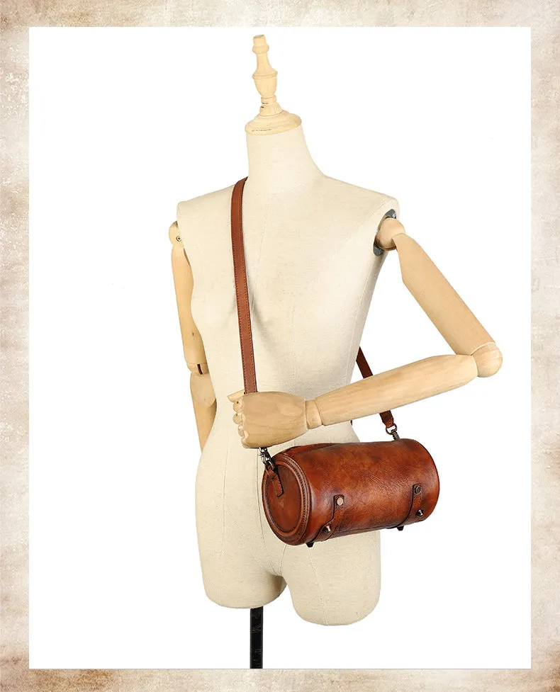 Vintage MIX Leather Womens Barrel Shoulder Bag Bucket Crossbody Purse for Women
