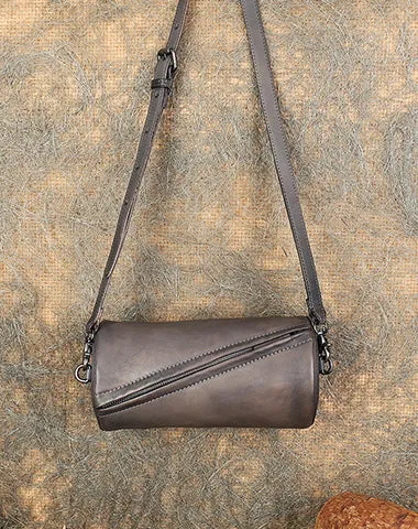 Vintage MIX Leather Womens Barrel Shoulder Bag Bucket Crossbody Purse for Women