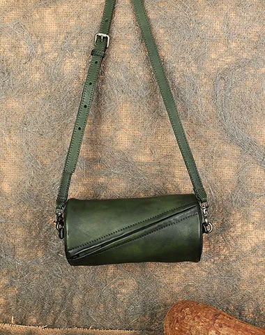 Vintage MIX Leather Womens Barrel Shoulder Bag Bucket Crossbody Purse for Women