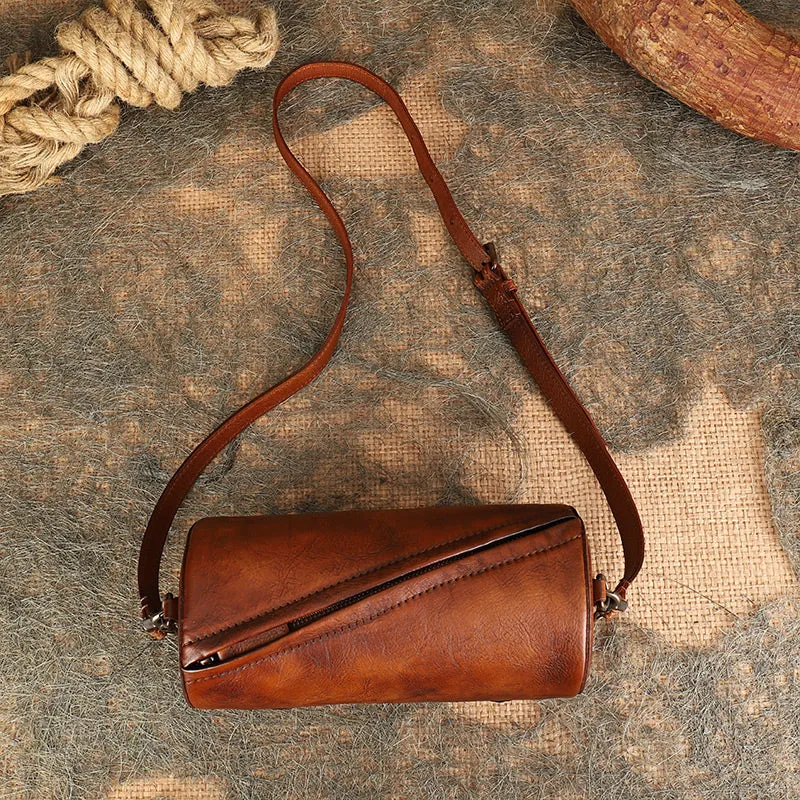 Vintage MIX Leather Womens Barrel Shoulder Bag Bucket Crossbody Purse for Women