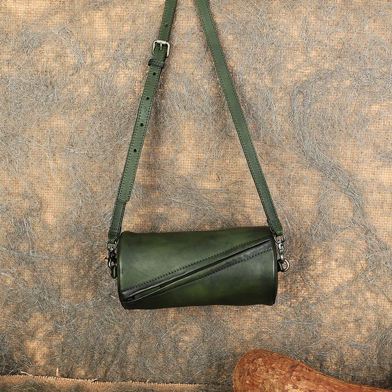 Vintage MIX Leather Womens Barrel Shoulder Bag Bucket Crossbody Purse for Women