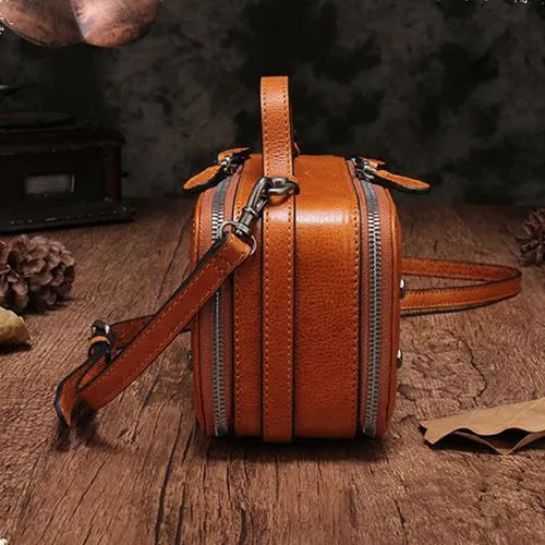 Vintage Small Womens Leather Brown Handbag Cube Box Small Red Leather Shoulder Bag for Men
