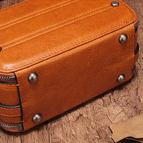 Vintage Small Womens Leather Brown Handbag Cube Box Small Red Leather Shoulder Bag for Men