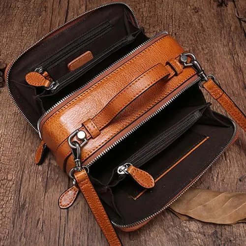 Vintage Small Womens Leather Brown Handbag Cube Box Small Red Leather Shoulder Bag for Men