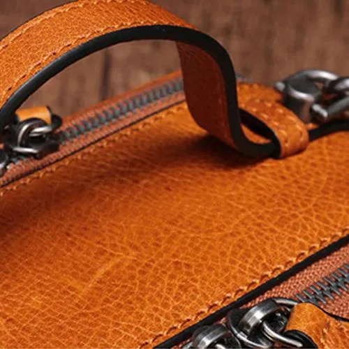 Vintage Small Womens Leather Brown Handbag Cube Box Small Red Leather Shoulder Bag for Men