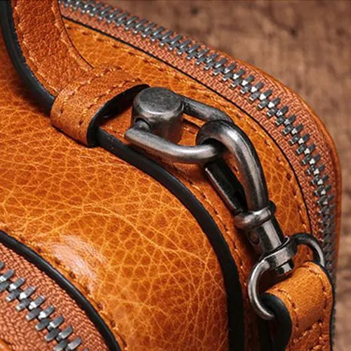 Vintage Small Womens Leather Brown Handbag Cube Box Small Red Leather Shoulder Bag for Men