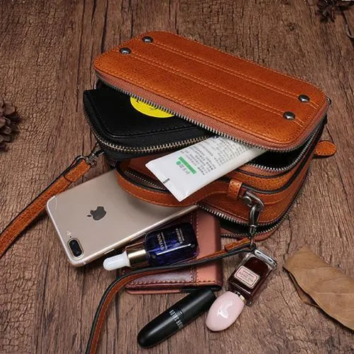 Vintage Small Womens Leather Brown Handbag Cube Box Small Red Leather Shoulder Bag for Men