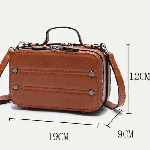 Vintage Small Womens Leather Brown Handbag Cube Box Small Red Leather Shoulder Bag for Men