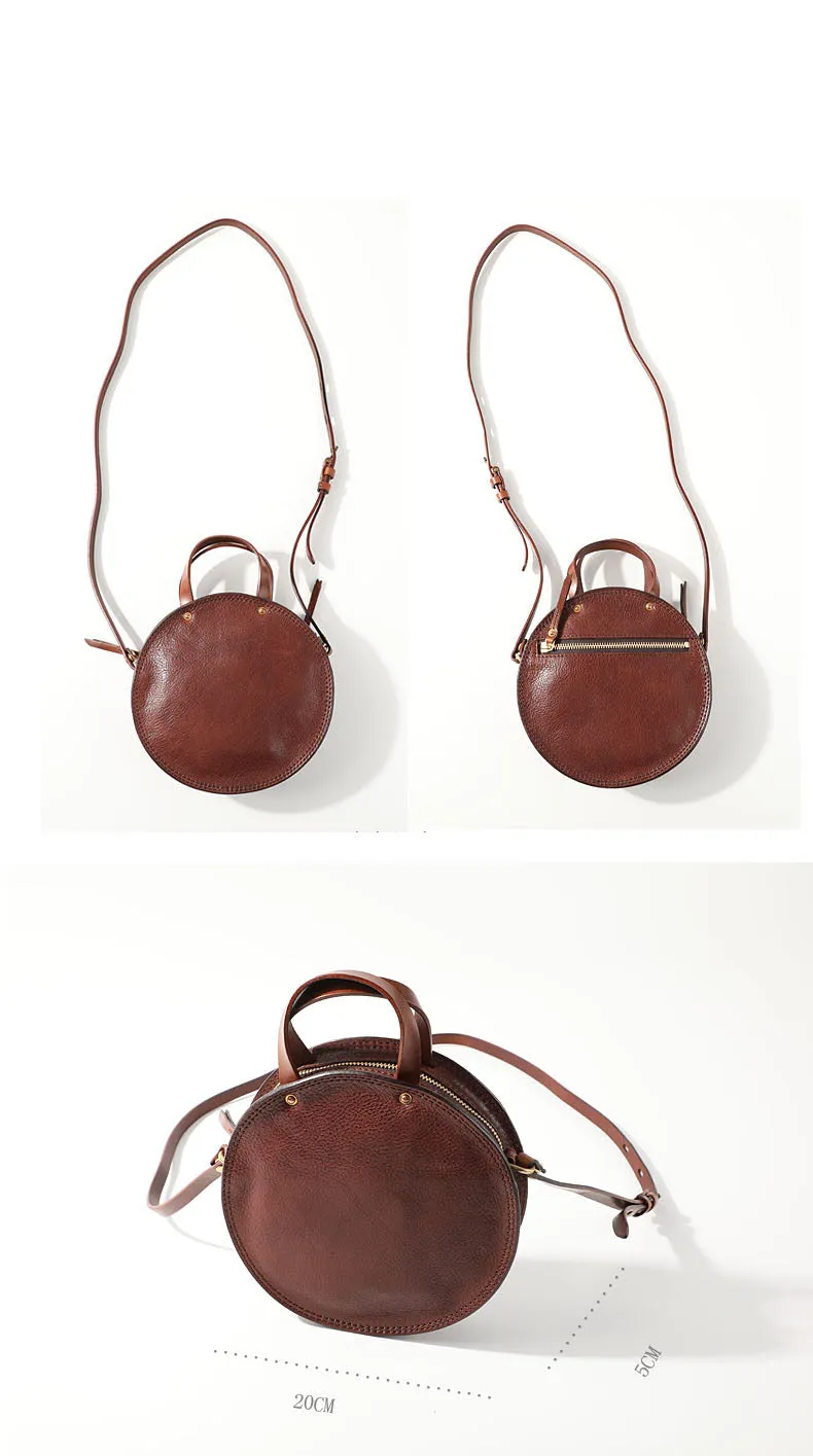 Vintage Womens Black Leather Round Handbag Purses Black Round Shoulder Bag Crossbody Handbag for Women