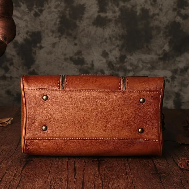 Vintage Womens Brown Leather Boston Handbags Boston Shoulder Handbag Crossbody Bags