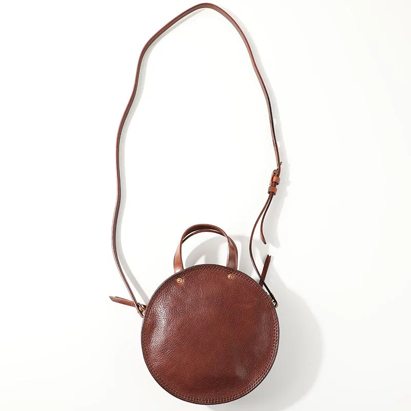 Vintage Womens Coffee Leather Round Handbag Purses Coffee Round Shoulder Bag Crossbody Handbag for Women