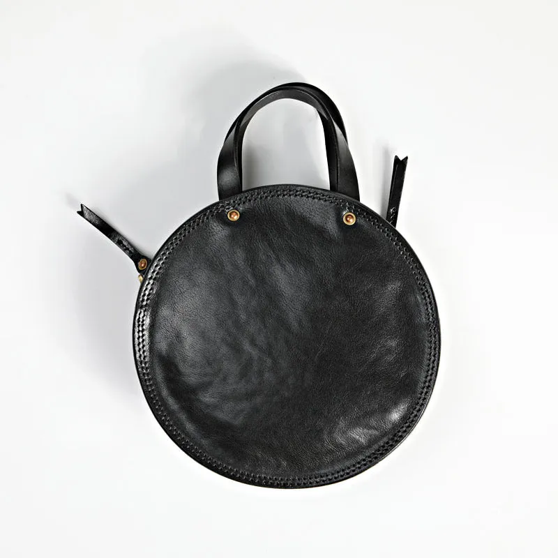 Vintage Womens Coffee Leather Round Handbag Purses Coffee Round Shoulder Bag Crossbody Handbag for Women