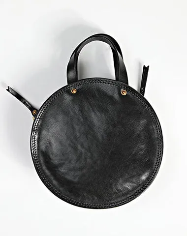 Vintage Womens Coffee Leather Round Handbag Purses Coffee Round Shoulder Bag Crossbody Handbag for Women