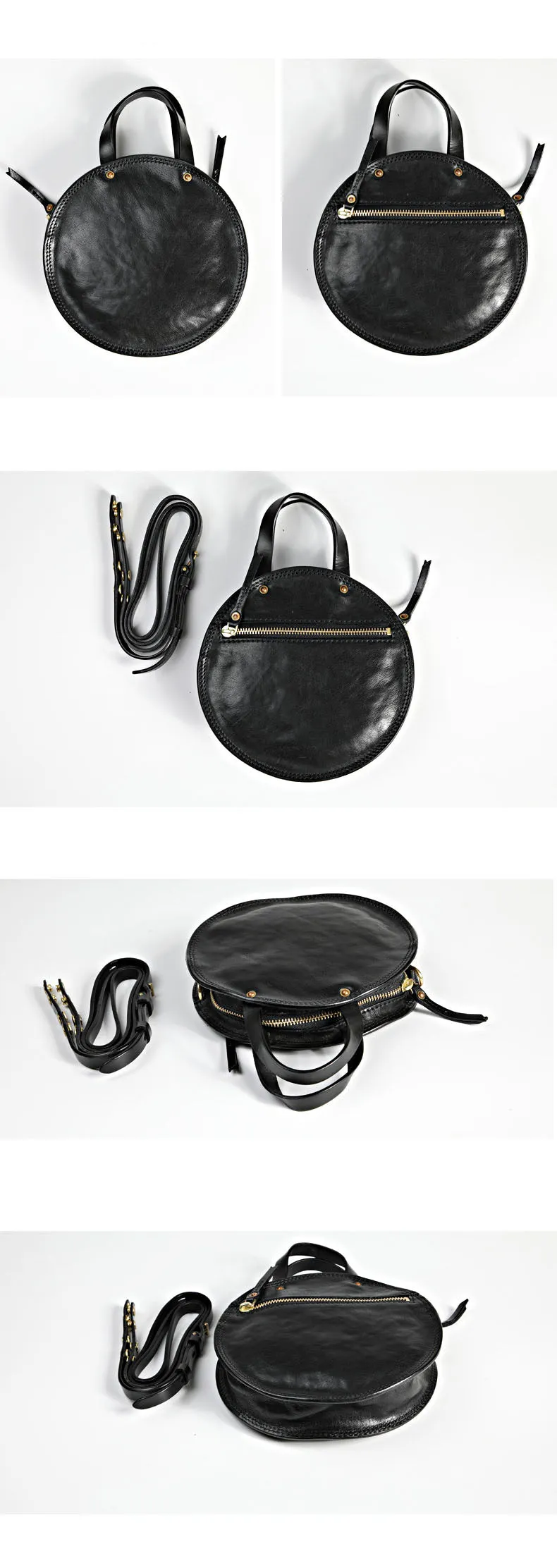 Vintage Womens Coffee Leather Round Handbag Purses Coffee Round Shoulder Bag Crossbody Handbag for Women