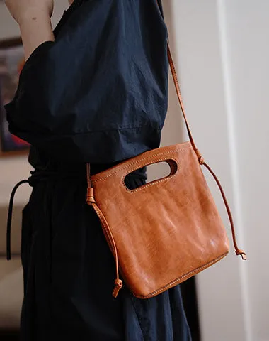 Vintage Womens Coffee Leather Small Square Handbag Shoulder Bag Purse for Women