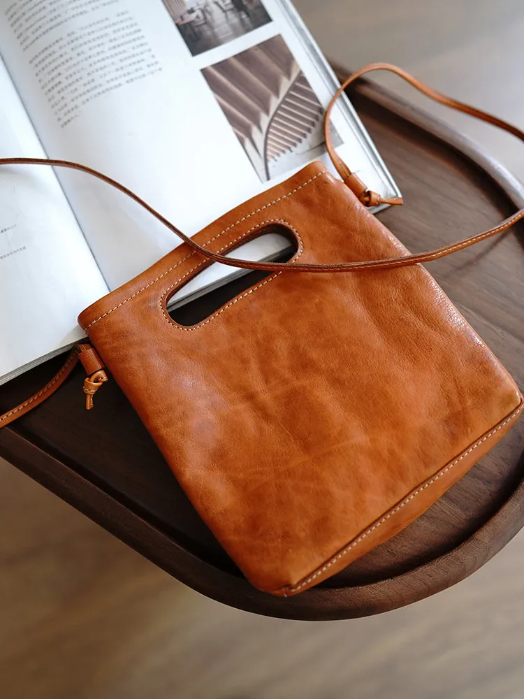 Vintage Womens Coffee Leather Small Square Handbag Shoulder Bag Purse for Women