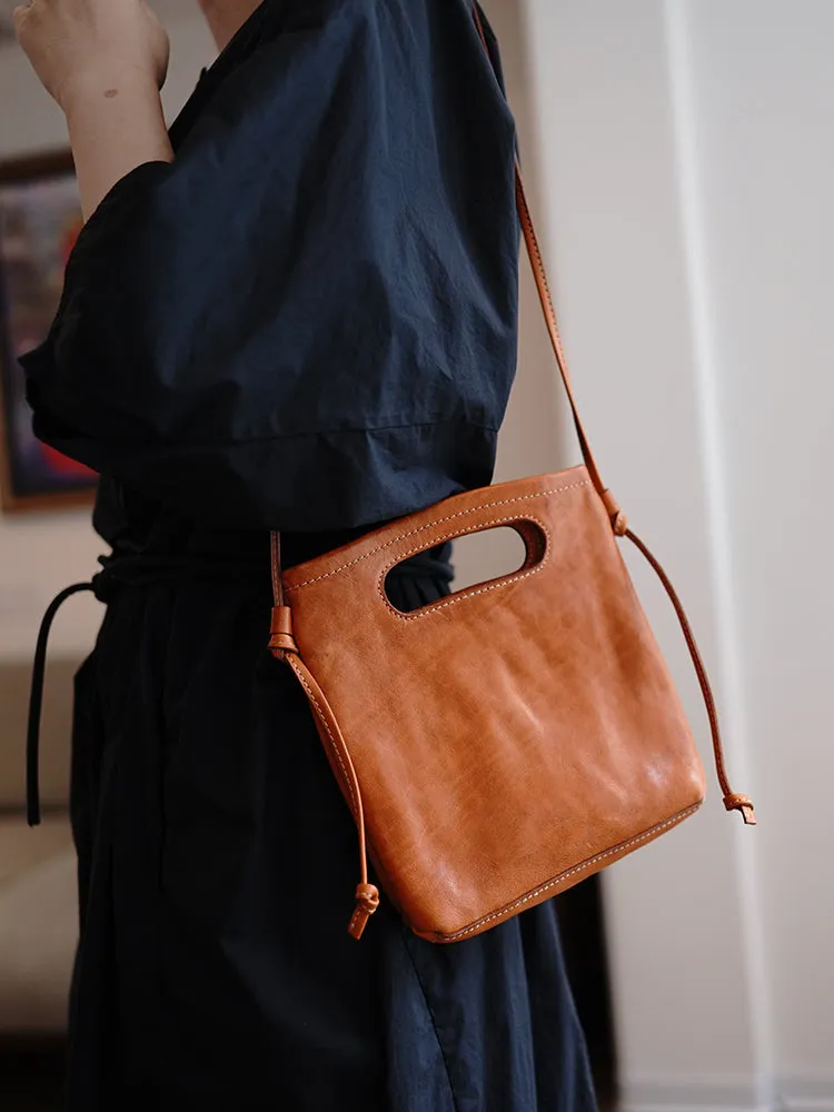 Vintage Womens Coffee Leather Small Square Handbag Shoulder Bag Purse for Women