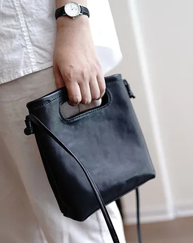 Vintage Womens Coffee Leather Small Square Handbag Shoulder Bag Purse for Women